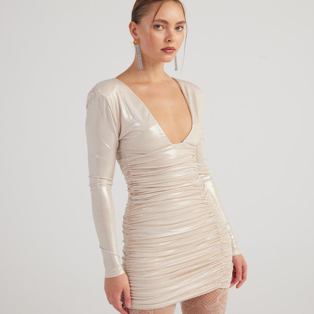Karly Beige Shiny Mini Dress-2