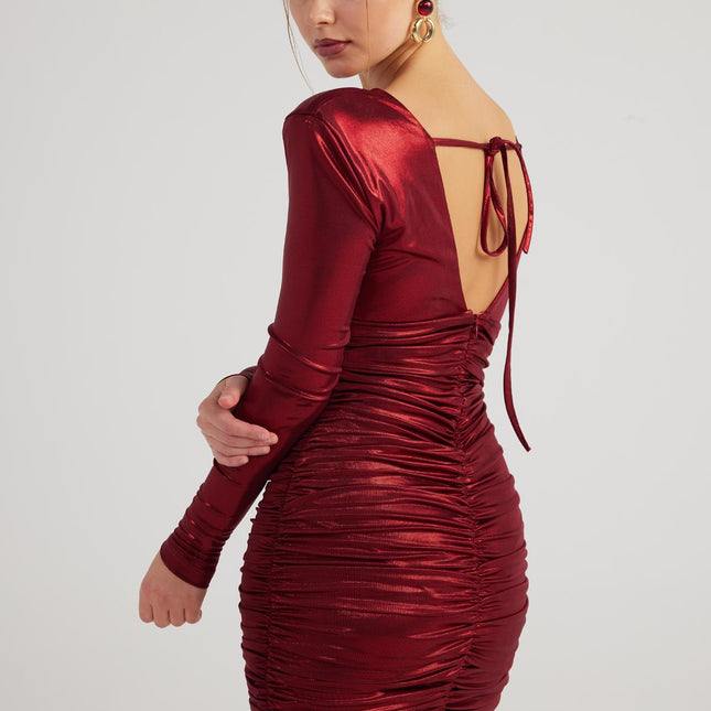 Karly Burgundy Shiny Mini Dress-1