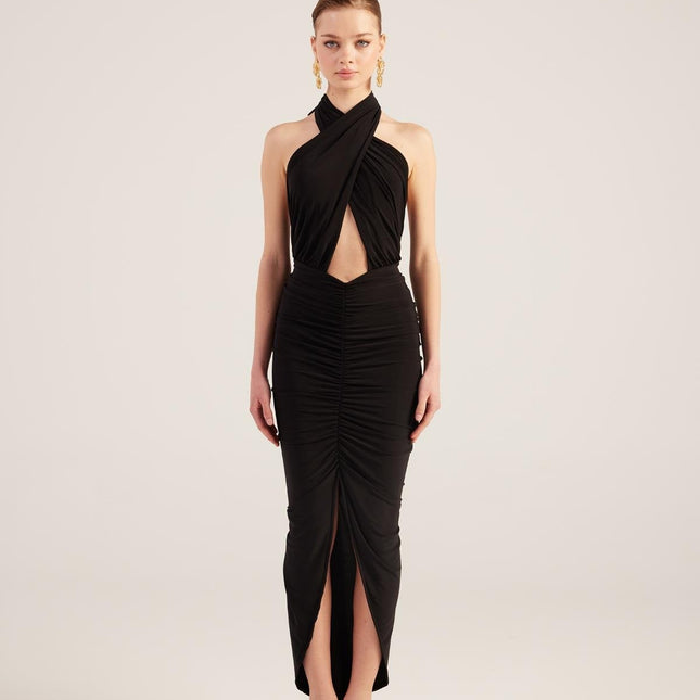 Marie Black Backless Slit Maxi Dress-2
