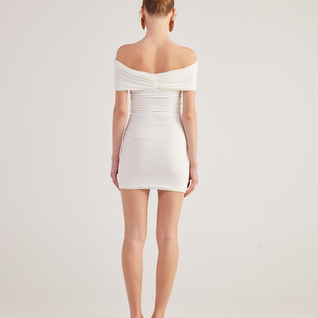Muse White Bardot Neck Mini Dress-2