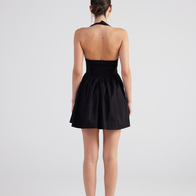 Teresa Black Pleated Skirt Mini Dress-1