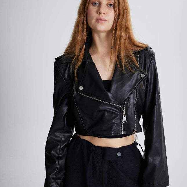 Petter Black Vegan Cropped Faux Leather Jacket-0