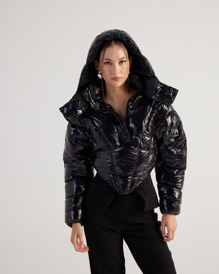 Aida Black Puffer Hooded Jacket-0