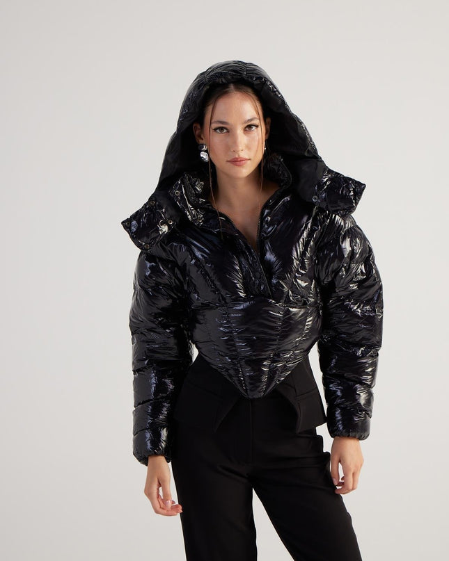 Aida Black Puffer Hooded Jacket-0