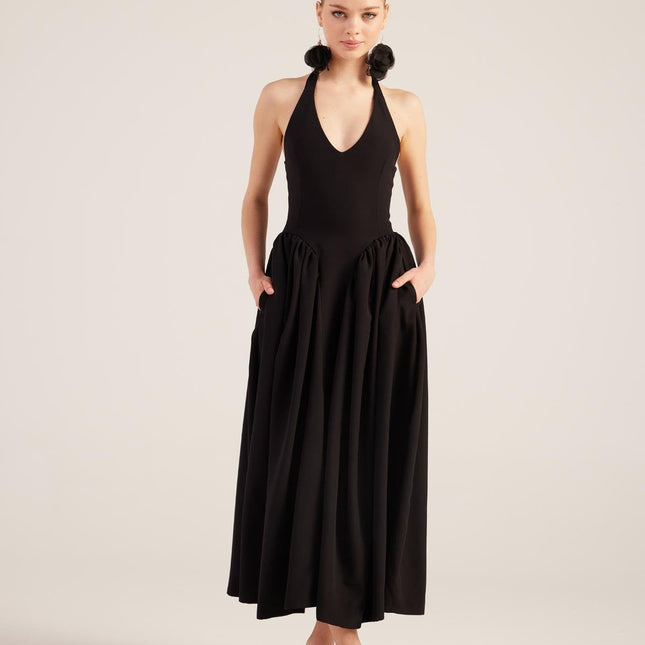 Ophelia Black Princess Style Maxi Dress-2