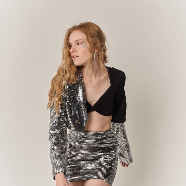 Glammy Silver Sequin Cropped Jacket-2