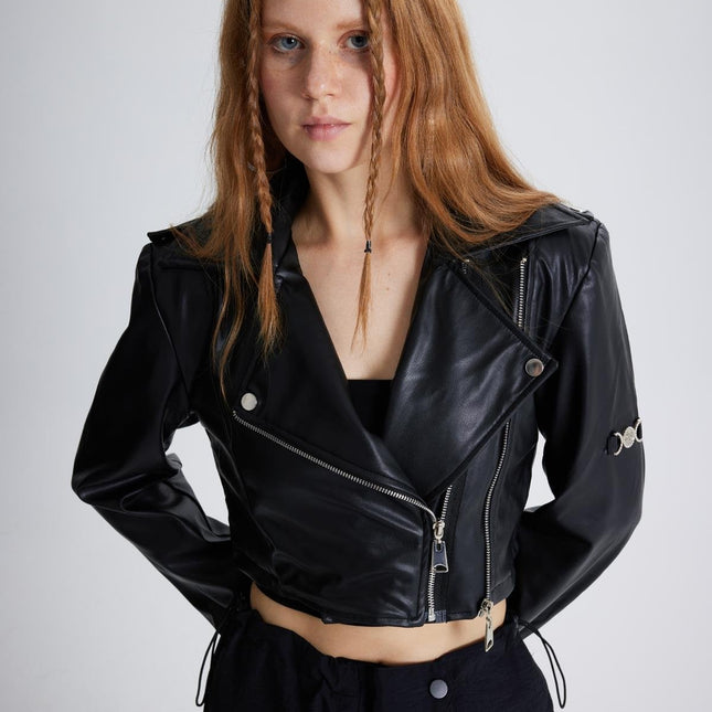 Petter Black Vegan Cropped Faux Leather Jacket-2