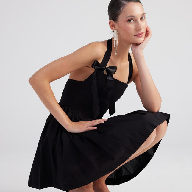 Teresa Black Pleated Skirt Mini Dress-0