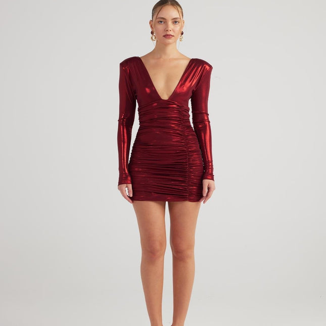 Karly Burgundy Shiny Mini Dress-3