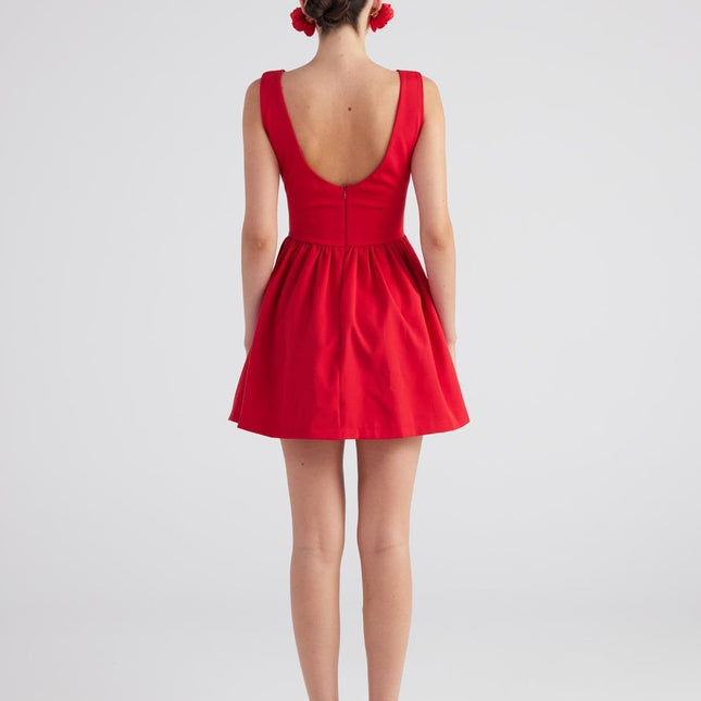 Alena Red Pleated Skirt Mini Dress-1