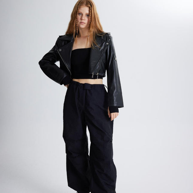 Petter Black Vegan Cropped Faux Leather Jacket-4