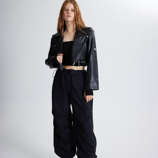 Petter Black Vegan Cropped Faux Leather Jacket-3