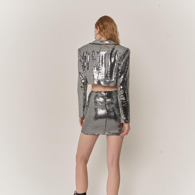 Glammy Silver Sequin Cropped Jacket-4