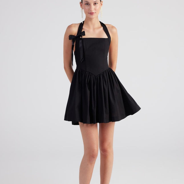 Teresa Black Pleated Skirt Mini Dress-2
