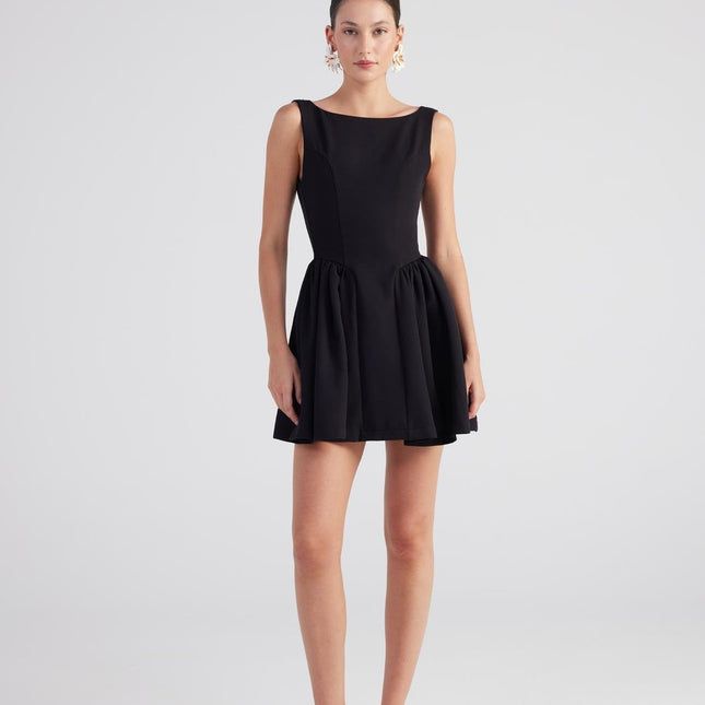 Alena Black Pleated Skirt Mini Dress-3