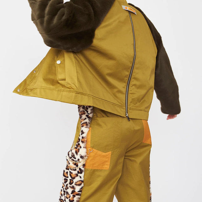 Contrasting Green Faux Fur Bomber Jacket-1