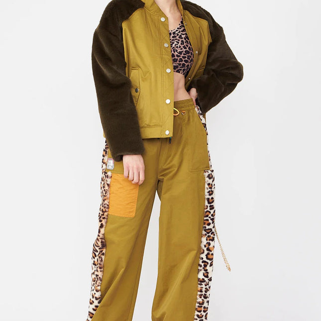 Contrasting Green Faux Fur Bomber Jacket-2