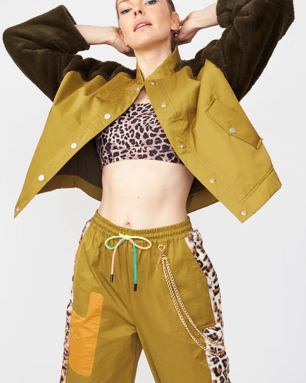 Contrasting Green Faux Fur Bomber Jacket-0