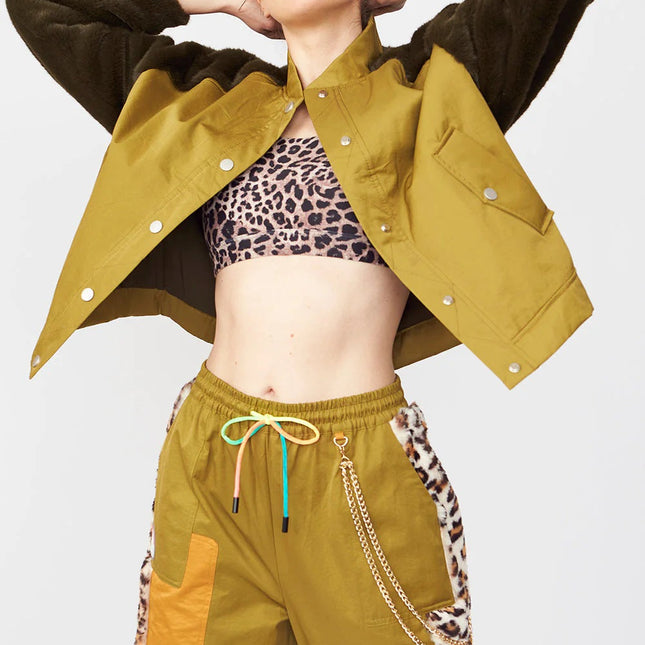 Contrasting Green Faux Fur Bomber Jacket-0