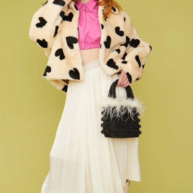 Cream Faux Fur Hand Painted Love Heart Jacket-1