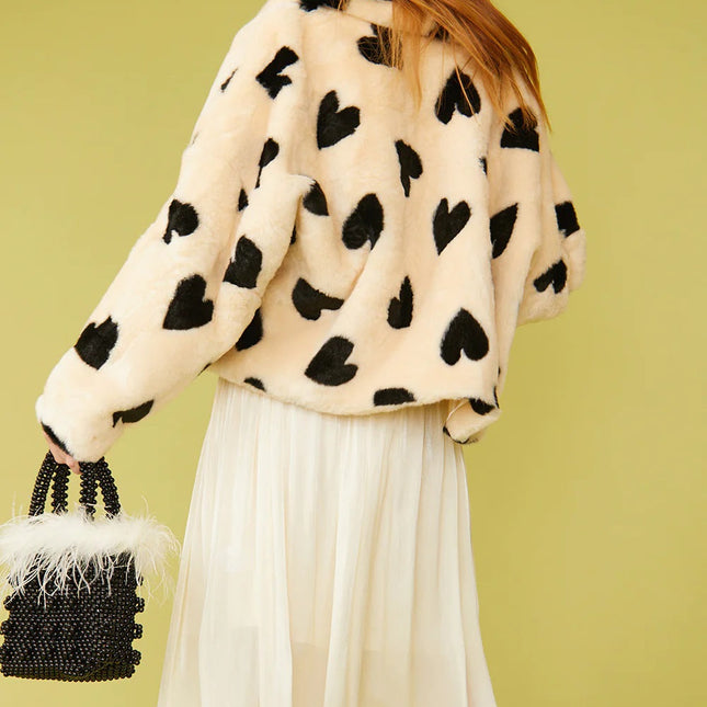 Cream Faux Fur Hand Painted Love Heart Jacket-2