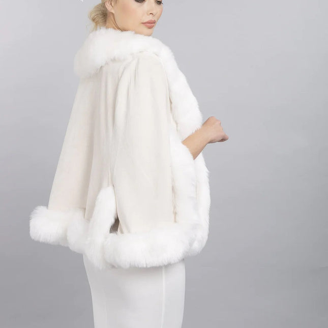 Cream Faux Fur Suede Cape Jacket-2