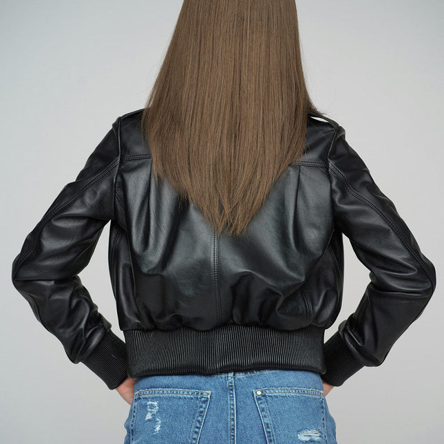 Black Genuine Lambskin Cropped Jacket-1