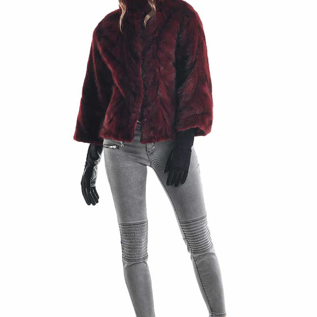Burgundy Genuine Mink Fur Jacket-2