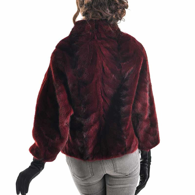 Burgundy Genuine Mink Fur Jacket-1