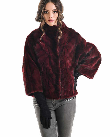 Burgundy Genuine Mink Fur Jacket-0
