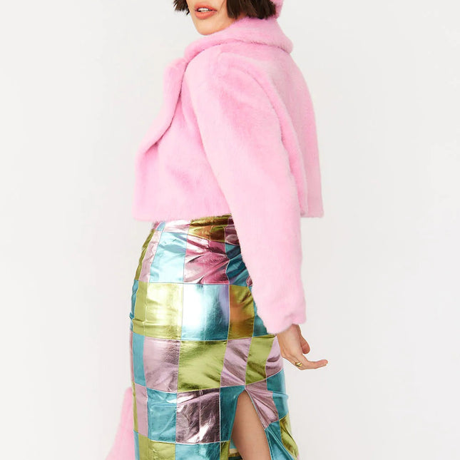 Pink Faux Fur Cropped Jacket-3