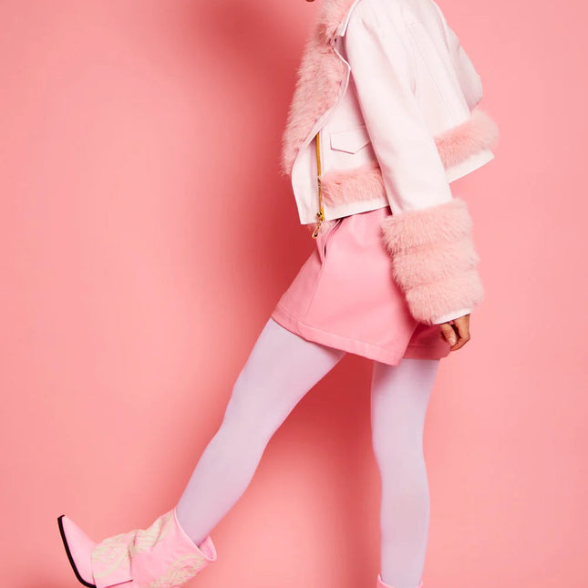 Pink Faux Leather Faux Fur Biker Jacket-2