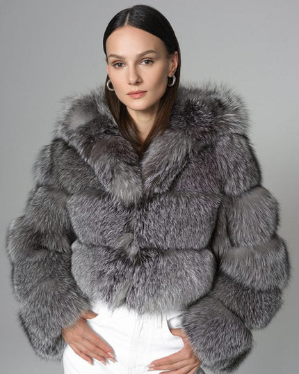 Silver Hooded Arctic Fox Raccoon Fur Jacket-0
