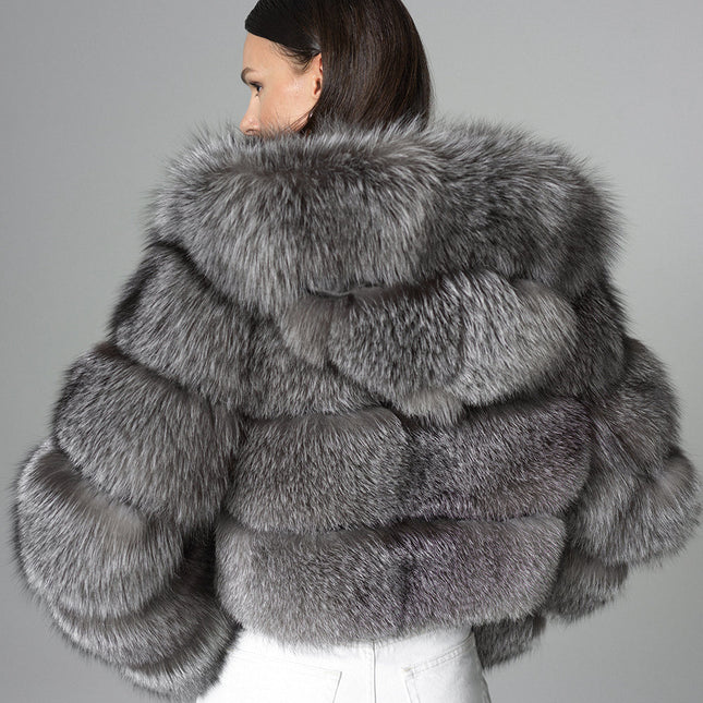 Silver Hooded Arctic Fox Raccoon Fur Jacket-1