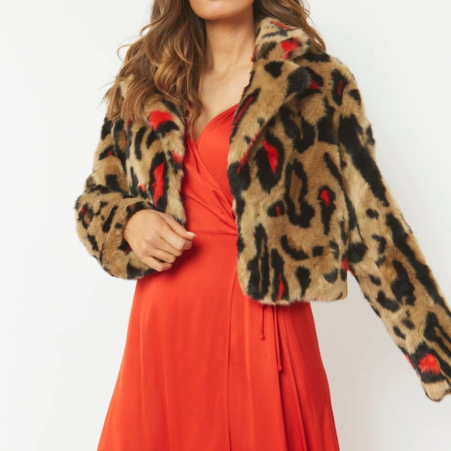 Red Faux Fur Cropped Jacket-1