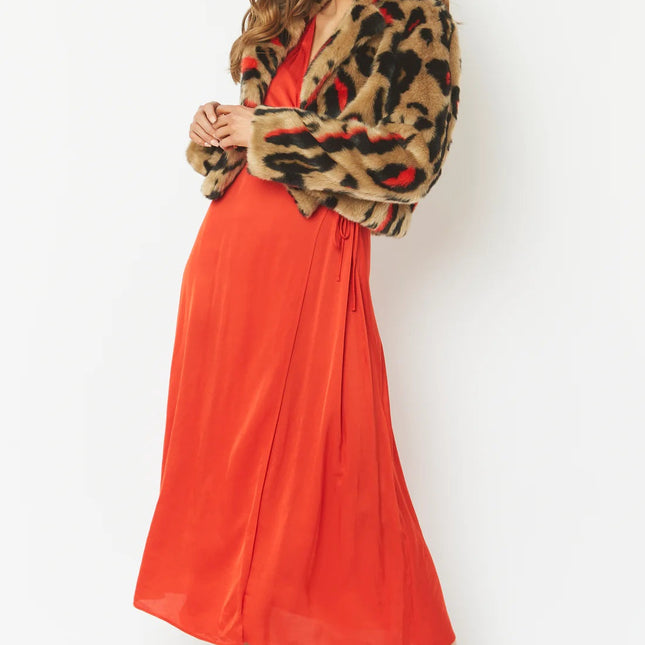 Red Faux Fur Cropped Jacket-2