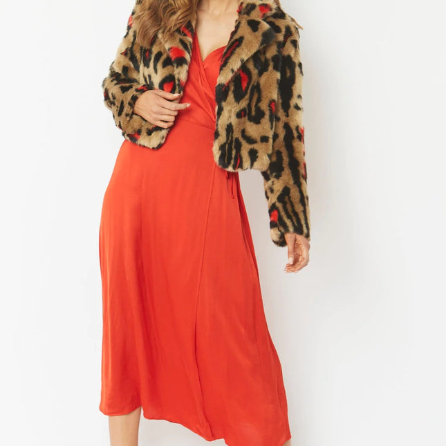 Red Faux Fur Cropped Jacket-0