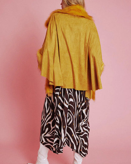 Yellow Faux Fur Suede Cape Jacket-3