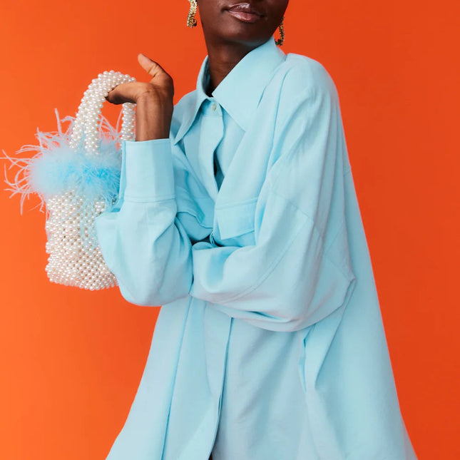 Silk Blend Kate Blue Shirt Dress-1