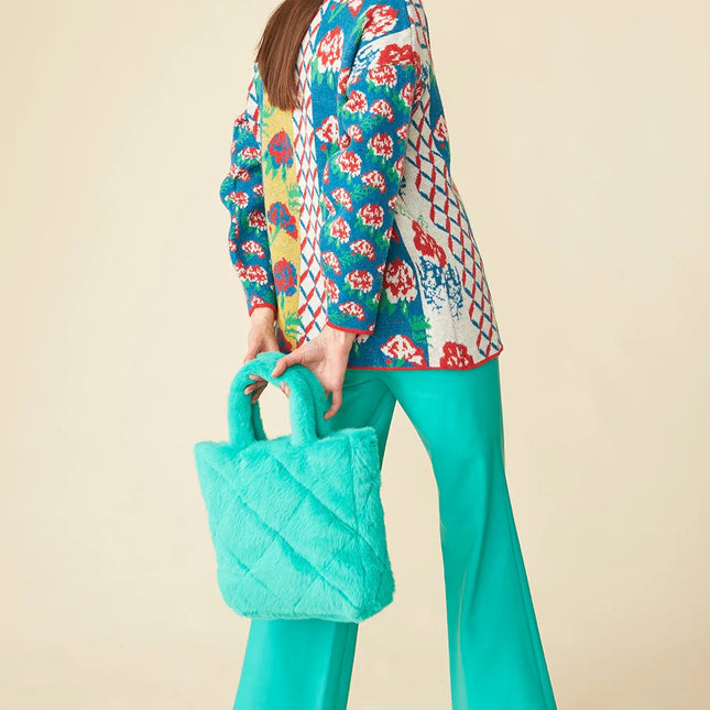 Turquoise Faux Fur Bucket Hat-2