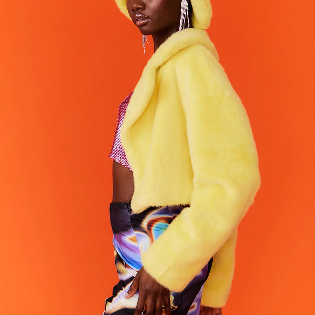 Yellow Faux Fur Bucket Hat-1