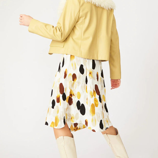 Yellow Faux Leather Jacket With Faux Shearling Collar-2