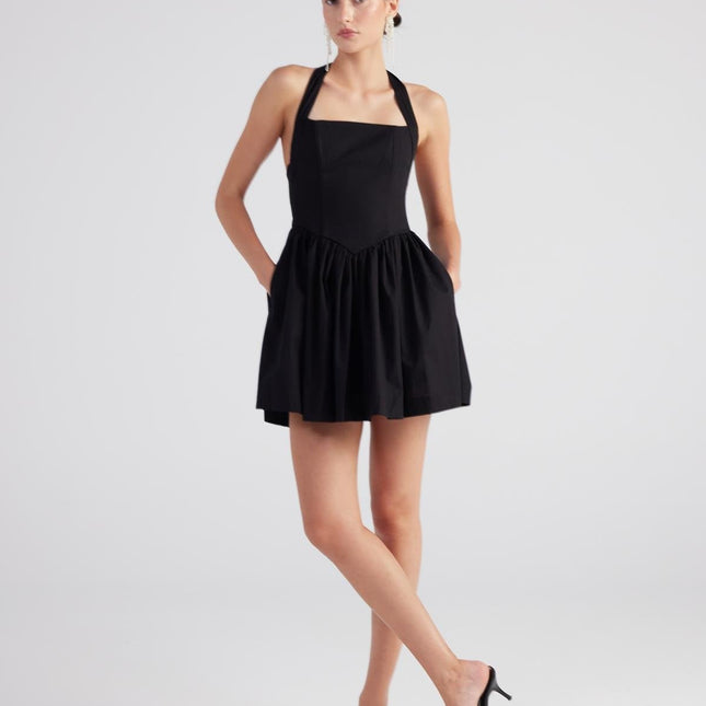 Teresa Black Pleated Skirt Mini Dress-3
