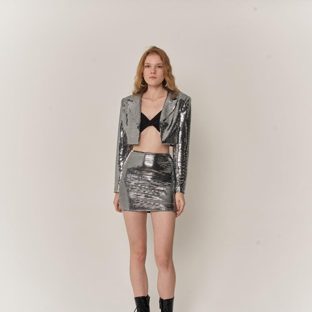 Glammy Silver Sequin Cropped Jacket-3