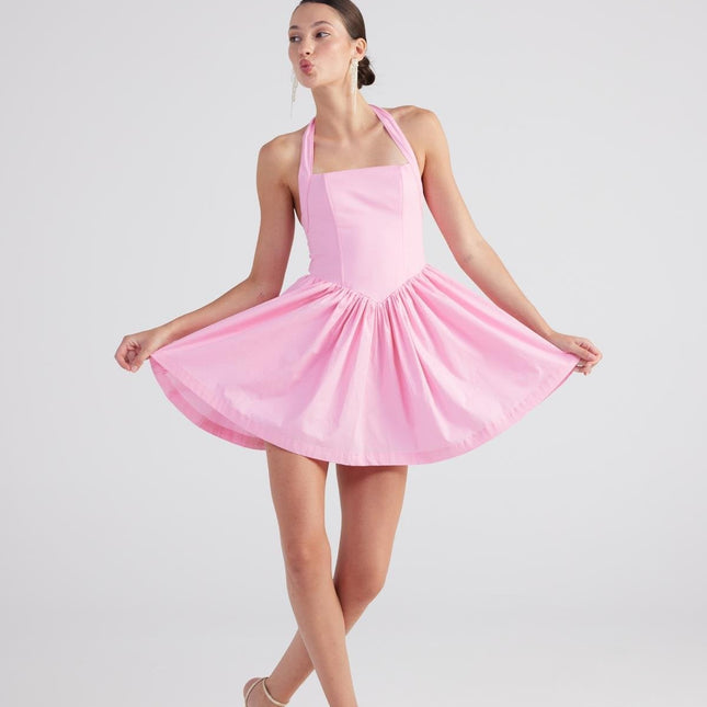 Teresa Pink Pleated Skirt Mini Dress-3