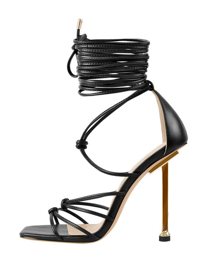 Adrianna Square Toe Black Anke Strap Sandals-0