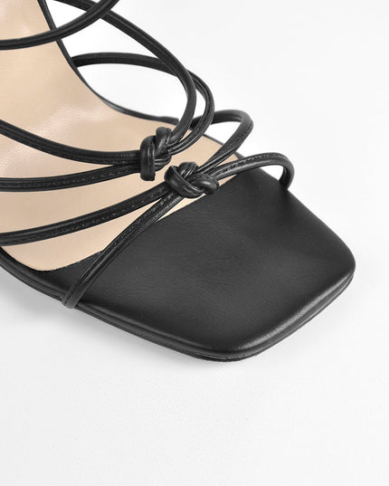 Adrianna Square Toe Black Anke Strap Sandals-1