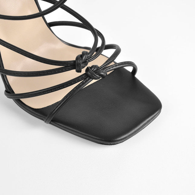 Adrianna Square Toe Black Anke Strap Sandals-1