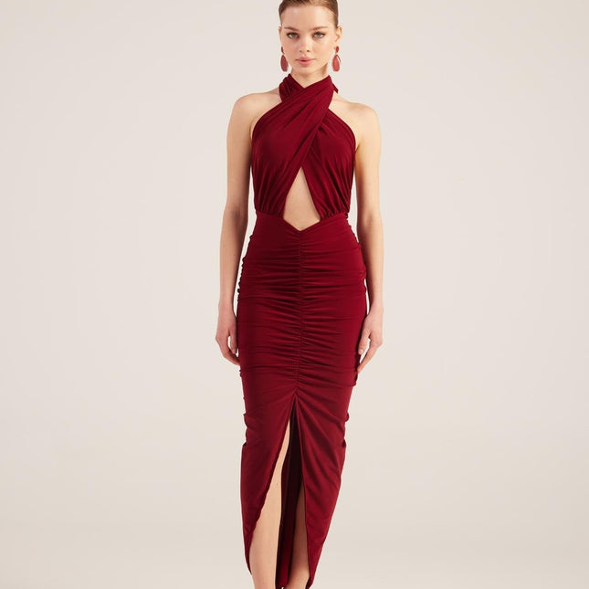 Marie Burgundy Backless Slit Maxi Dress-1