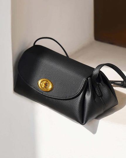 Baguette Twist Lock Leather Shoulder Bag-4